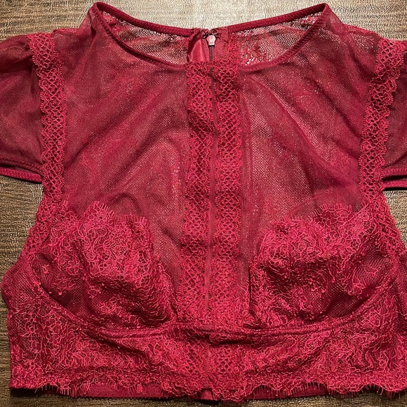 Victoria’s Secret Mesh Lacy Crop Top in Maroon Red - Picture 3 of 16